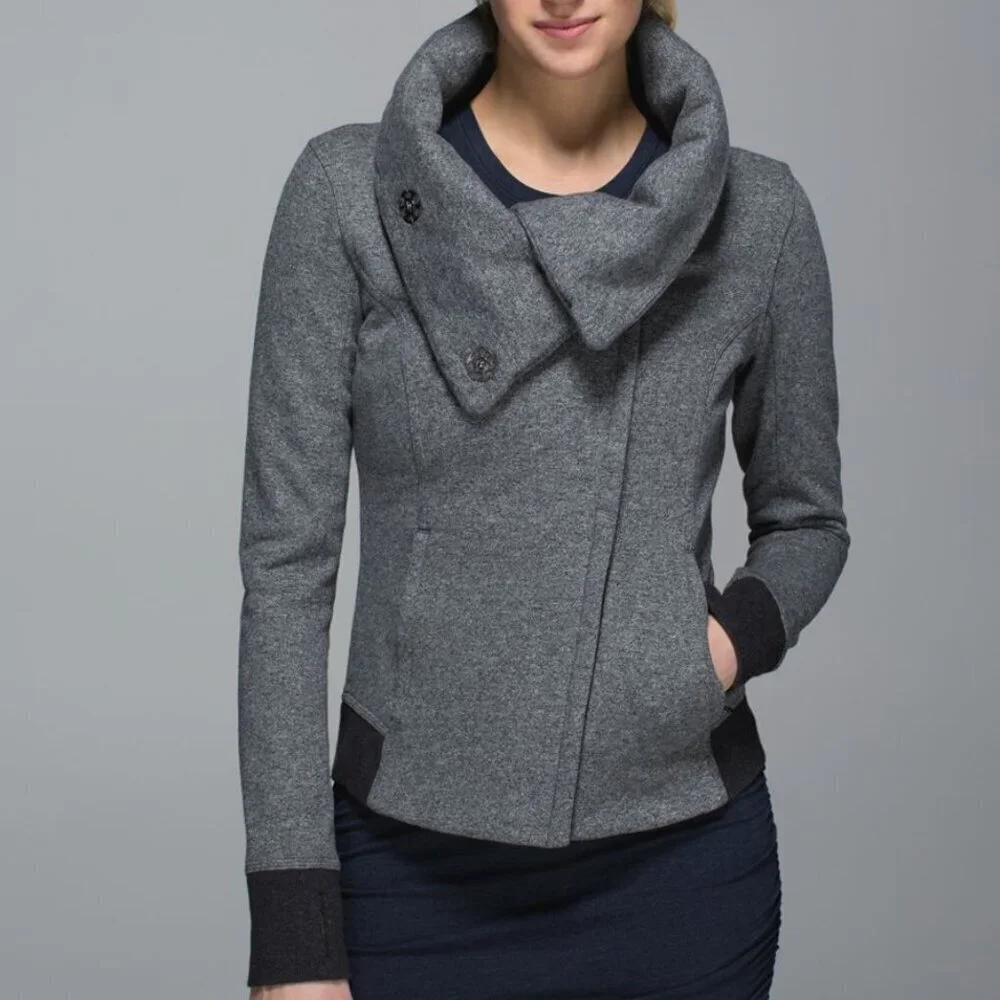 LULULEMON Karmacollected Jacket Heathered Speckled Black Women's 8 Zip Collared